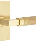 Select Privacy Modern Rectangular Rosette Lever Set with L-Square Stem, Knurled Lever, Satin Brass Finish, Left Hand LH