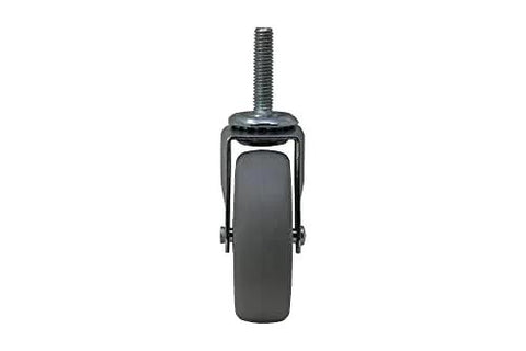 Front view of 3 Inch Threaded Stem TPR Caster With 110 Lb Load Capacity, Gray TPR Wheel On Black Polypropylene Hub, Ball Bearing Swivel.
