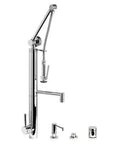 Top Tier Contemporary Gantry Pulldown Kitchen Faucet In Matte Graphite With Full Four Piece Suite high arch spout and dual spray head.