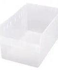 Premium Clear Plastic Storage Bins Hella Durable Stackable Organizer Containers With Secure Lids Easy For Home Organization Pantry And Closet Setup White - clear container showing angled view from side.