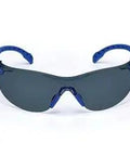 No Sweat Anti Fog Safety Glasses With Long Lasting Scotchgard Coating Black Blue Gray Lenses front view with blue frame.
