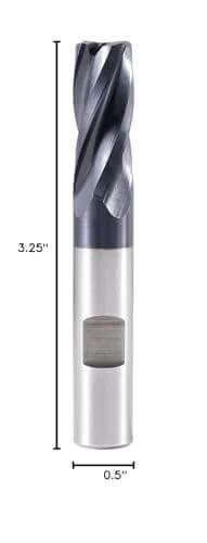 End mill, TiAlN-coated M42 8% cobalt finishing tool, 0.5in shank, 3.25in length