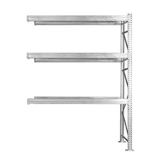 Heavy Duty Galvanized Teardrop Pallet Rack Add On Unit Three Tier No Decking Included Rock Solid Steel Build For Garage Or Warehouse Jobs With Beefy Seventeen Six Hundred Twenty Pound Per Level Capacity 48X96X144
