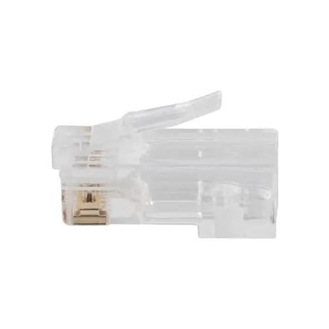 Side view of a clear Modular Data Plug For CAT6A And Thicker CAT6 Cables, No Fuss Fast Pass Thru Install, Ethernet Connector for quick drops.