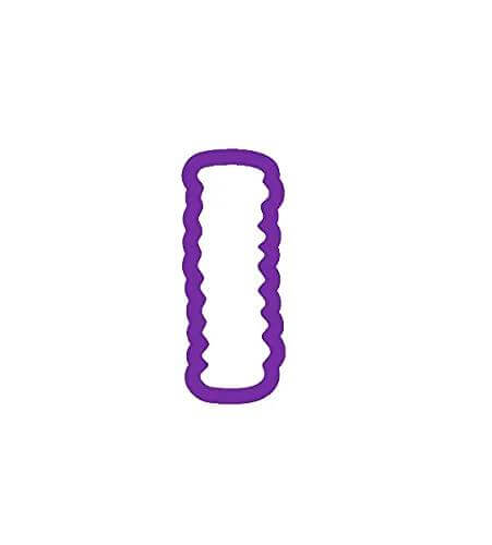 Crinkle-fry cookie cutter, purple plastic, front view.