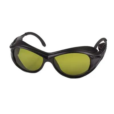 Premium Laser Safety Goggles Shielding Against 800-1700 Nm Infrared Beams With Badass Od 4 Plus Filter, black frame, green lenses.
