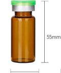GISUREM 10ml glass vial, amber bottle with green flip-off aluminum cap, 55mm tall, 20mm diameter