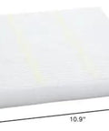 Rectangular cabin air filter with dimensions, compatible with Honda and Acura vehicles 2016 to 2025, filters dust and allergens