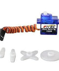 Five Pack 9g Micro Servo Motors With Plastic Shell, 360 Degree Continuous Rotation shown with accessories and cable