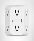 Six Outlet Surge Protector Power Strip With USB C And USB A Ports For PD Fast Charge ETL Listed Wall Mountable 1680 Joules Of Protection LED Indicator Overvoltage Protection, front view