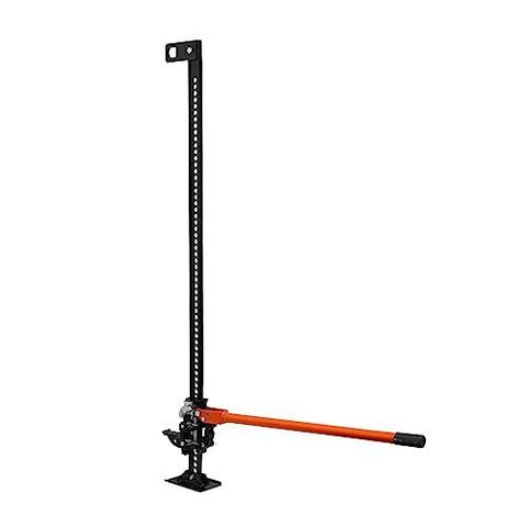 Side view of a 60-inch farm jack with orange handle and base, 7000 lb capacity for off-road vehicles.