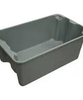 Tough As Nails Super Tuff Molded Fiberglass Tote Box, rectangular gray industrial crate, designed for stacking and storage.