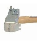 Solid 17 Oz Magnetic Roofing Hatchet With Built In Utility Blade And Sliding Gauge Heavy Duty Nail Claw Jobsite Beast Built Like A Tank Pro Tradesman Tool close-up view of steel face and wooden handle.