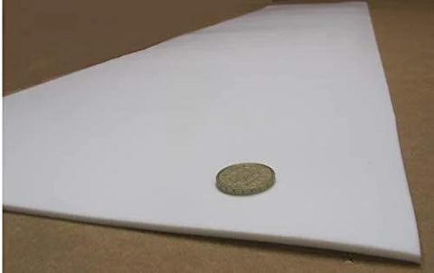 Virgin PTFE Sheet One Eighth Inch Thick, Twelve By Forty Eight Inches for gaskets, shown with coin for scale, demonstrating thickness and size.