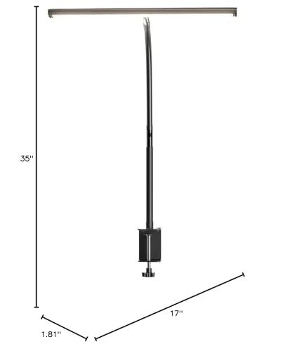 Front view Airlonv LED desk lamp with clamp, black finish, adjustable gooseneck and dimmable light bar.