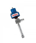 OHDOHD Ultra II on/off valve assembly for waterjet pump; blue actuator atop metal valve body with long shaft, angled side view