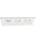 Triple LED Recessed Downlights With New Construction Housing And Trim 3000K Warm White, top view showing three adjustable lights.