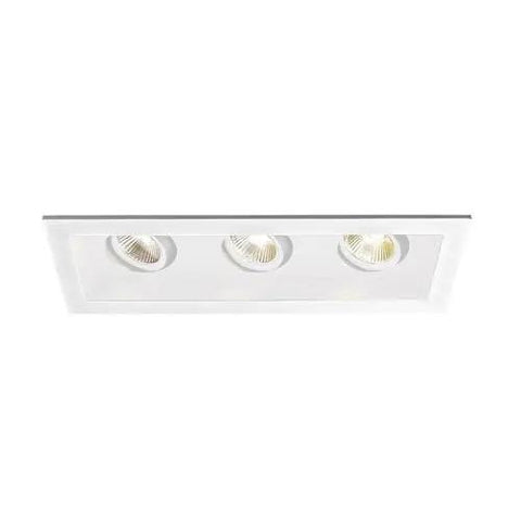 Triple LED Recessed Downlights With New Construction Housing And Trim 3000K Warm White, top view showing three adjustable lights.