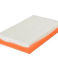 Extra Guard CA4309 Engine Air Filter Swap for Infiniti, Nissan, Saab and Subaru shown in side view with white filter and orange base