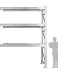 Heavy Duty Steel Pallet Rack Add On Unit 42X120X144 Inches Three Tier Industrial Storage Extender with three shelves, boltless design.