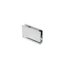 Senior Cardiff Series Satin Chrome Hinge for One Half Inch Glass, monolithic tempered glass compatible, sharp square corner design.