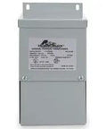 Front view of a grey Buck Boost Transformer 2000 VA 2000 Watt Power Converter for Home or Workshop Step Up Step Down Voltage Supply.