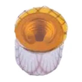 Top view of Ten Pro Grade Smd Round Nut Surface Mount Standoff Column, 3mm pitch, copper tinned, used for circuit board hardware.