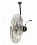 Rock Solid 30 Inch Ceiling Mount Fan With Direct Drive Motor And Die Cast Aluminum Blades mounted overhead, showing wire mesh and motor details.