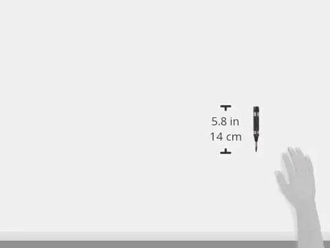 Heavy Duty Automatic Center Punch in hand showing 5.8-inch length for marking holes in wood and metal with one-hand trigger.