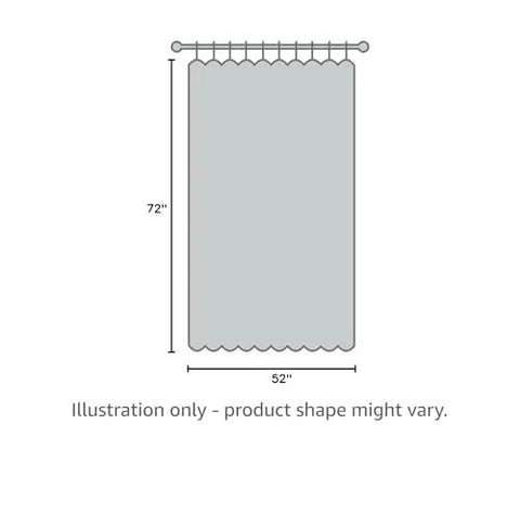 Light Grey 100 Percent Blackout Curtains, 2 Panels Set, 72 Inches Long by 52 Inches Wide Per Panel illustration with dimensions.