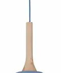 Modern Pendant Lights Kitchen Island, Solid Wood Hanging Lamp with Matte Black Metal Shade, Farmhouse Light Fixtures for Dining Room, Bedroom, Living(Blue,8.6in) in blue color with wooden top.