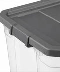 Tackle The Mess Fast With This Beast Mode 108 Quart Stackable Storage Bin Packing Dang Solid Snap Latches clear plastic lid detail.