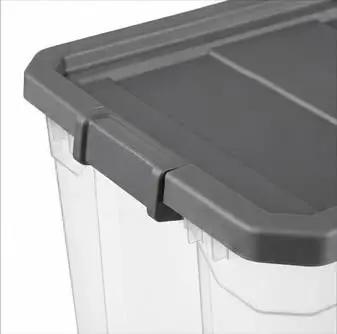 Tackle The Mess Fast With This Beast Mode 108 Quart Stackable Storage Bin Packing Dang Solid Snap Latches clear plastic lid detail.