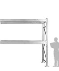 Built Tough 48X144X120 Inch Two Tier Galvanized Teardrop Pallet Rack Add On with two shelves for garage or cold storage.