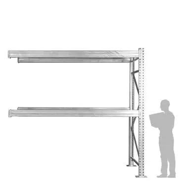 Built Tough 48X144X120 Inch Two Tier Galvanized Teardrop Pallet Rack Add On with two shelves for garage or cold storage.