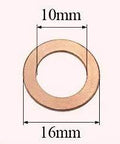 Front view copper washer sealing ring, M10, 10mm ID, 16mm OD, 1.5mm thick; 40 pieces