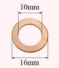 Front view copper washer sealing ring, M10, 10mm ID, 16mm OD, 1.5mm thick; 40 pieces