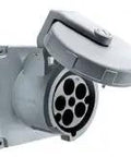 Heavy Duty 100 Amp 30Y Pin 120 208 Volt Dockside Power Receptacle Three Phase Grounded Marine Grade White Housing with cover open.
