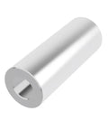 Side view of aluminum round spacer/standoff with 3/8 in outer diameter and 3/16 in bore, silver finish.