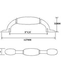 Technical drawing of Cherbourg Collection 3-Inch Center-To-Center Cabinet And Drawer Pull in oak and burnished brass, with dimensions.