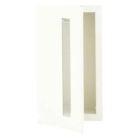 Top Shelf Recessed Fire Extinguisher Cabinet Built Tough Heavy Duty Steel Concealed Wall Mount 24" height with glass panel.