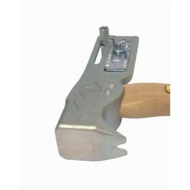 Solid 17 Oz Magnetic Roofing Hatchet With Built In Utility Blade And Sliding Gauge Heavy Duty Nail Claw Jobsite Beast Built Like A Tank Pro Tradesman Tool, showing handle and gauge.