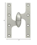 6 Inch 4 Inch Solid Brass Olive Wood Knuckle Hinge Left Hand Satin Nickel Finish, front view showing dimensions and design.