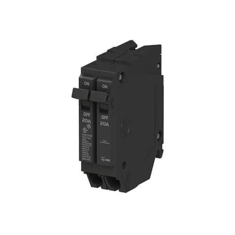 Single Unit THQLT2020 Q-Line Tandem Circuit Breaker 20A/1P + 20A/1P Plug-in 120/240V 10 kAIC Non-Interchangeable Trip Fits PowerMark Load Centers