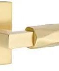 Select Privacy Door Hardware With Square Rosette, L-Square Stem, Tribeca Lever Left Hand In Satin Brass, slick design close-up
