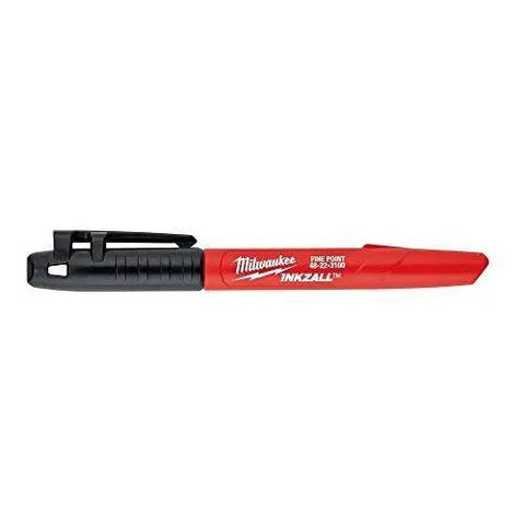Inkzall Fine Point Marker Black 4 Pack With Clog Resistant Tip For Dusty Wet And Oily Surfaces And A Built Tough Marker For Concrete OSB And Rough Surfaces For Tough Jobs, red body with black cap