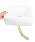 Wall-Mounted Bathroom Sink - Space-Saving Plastic Wash Basin for Small Restrooms, No-Drill Installation seen from the side with a hand holding it.