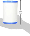 Hand holding Top Notch 0.5 Micron Carbon Block Water Filter Replacement, dimensions 6.8 inches, NSF Certified Material