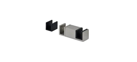 Brushed Stainless Replacement Bottom Guide for Sliding Glass Doors With One Sliding Door And One Fixed Panel, shown in steel finish.