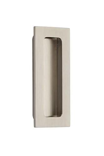 Emtek Modern Rectangular Flush Pull Handle 1-3/4 X 4 Inches Satin Nickel Finish suitable for cabinets and furniture.